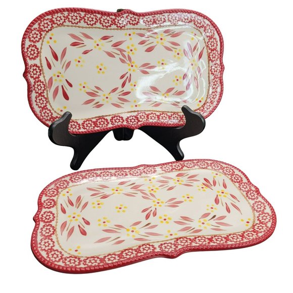 Temp-tations Old World Red Rectangular Floral Platters Appetizers Tea PD41 - Picture 6 of 7